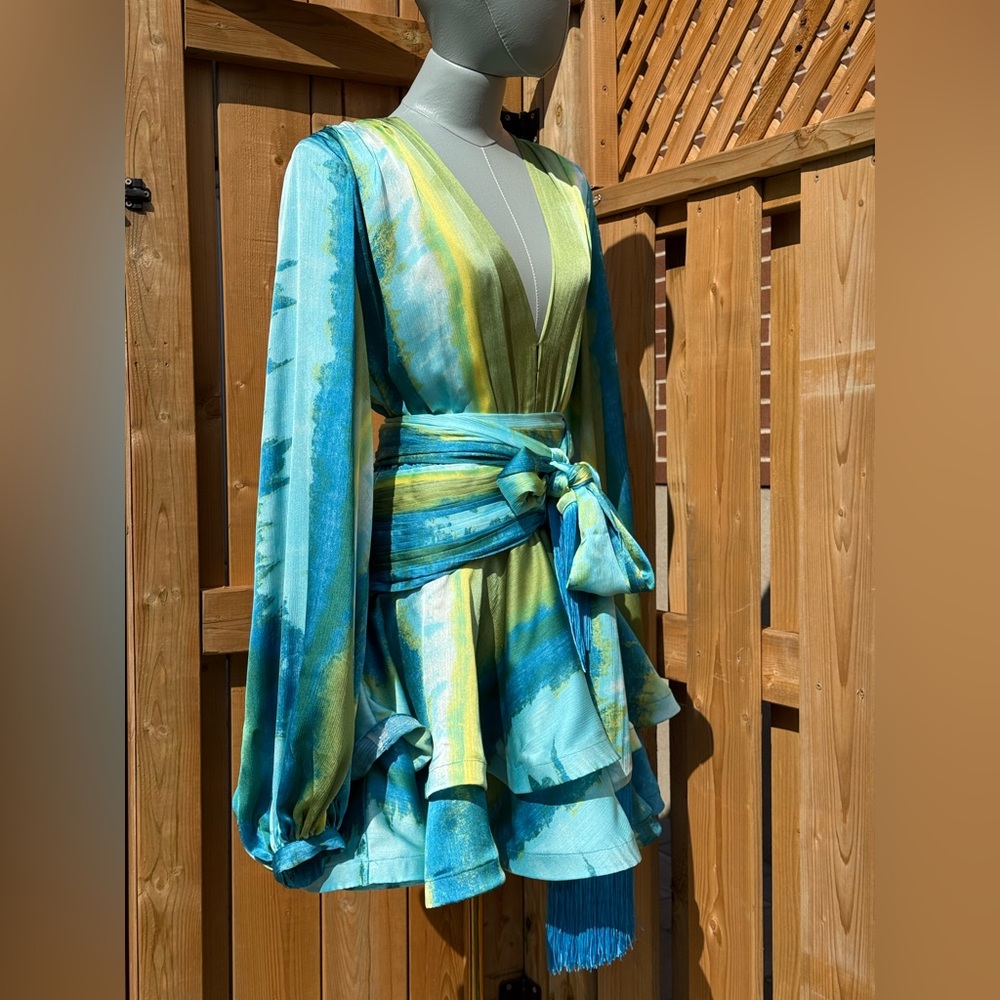 🆕 BRONX & BANCO 🧿 NWOT Bedouin Coastal Mini Dress, Blue Multi - Sz L US 8 - Picture 11 of 17